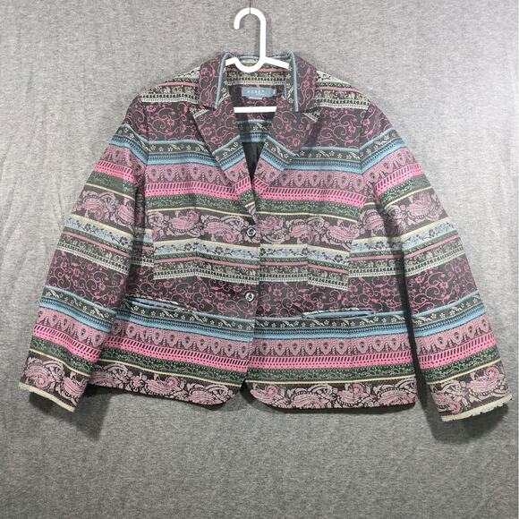 Koret Women's Button Up Blazer Floral Paisley‎ Strips Pink Size 18W - Picture 1 of 15